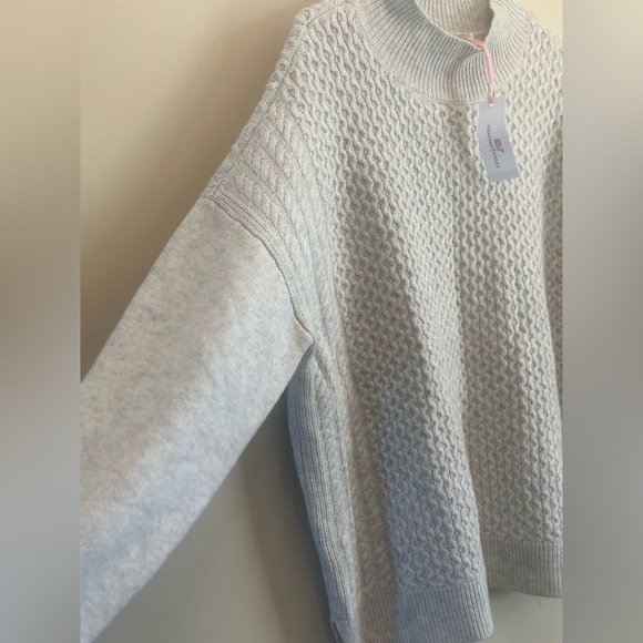 NWT Vineyard Vines Aran Stitch Mock Neck Sweater XL Heather Gray Wool Cashmere - Picture 3 of 8